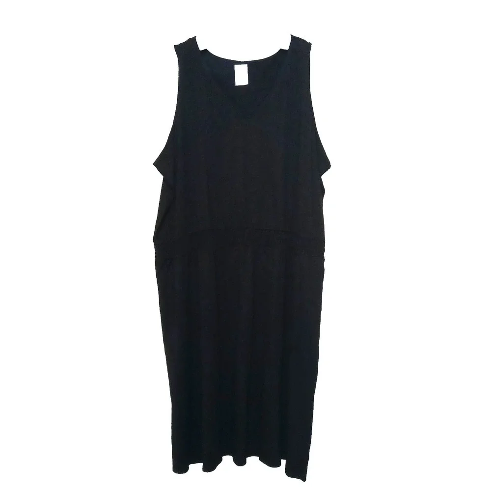 Belle Kim Gravel Women Slub Knit Smocked Waist Dress 5X Petite Black Minimalist